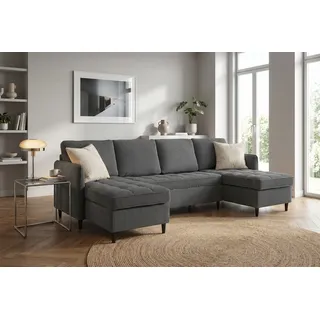 Wohnlandschaft DOREL HOME "LINDHUS, U-Form, Breite 250 cm, verschiedene Stellvarianten, Modulsofa", anthrazit, B:250cm H:80cm T:130cm, 93% Polyester, 7% Nylon, Sofas, Wohnlandschaft, Recamiere, Stauraum, Cord und Chenille-Bezug