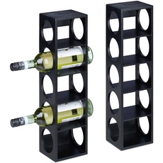 Bild von Weinregal für 5 Flaschen, 2er Set, Weinständer Bambus, HBT 53 x 14 x 12 cm, Weinhalter stehend, Küche, schwarz