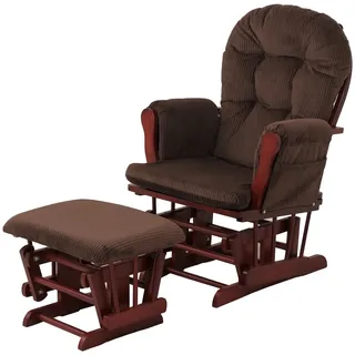 Mendler Relaxsessel HWC-C76, Schaukelstuhl Sessel Schwingstuhl mit Hocker Stoff Cord 320g/m2 Öko-Tex ~ braun Gestell dunkel