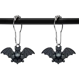ZILucky 12 Stück Fledermäuse Duschvorhang Haken Ringe Halloween Party Supplies Spukhaus Dekoration Edelstahl Rostfrei (Black-Bat)