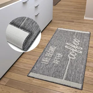 HANSE HOME Life Begins After Coffee rechteckig, Läufer rutschfest Küchenteppich Küche, Teppich Pflegeleicht Grau