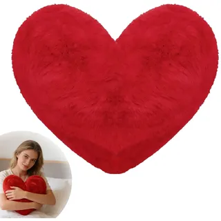 LANZLC Herzkissen, Kuschelkissen Herzform, Kopfkissen Plüsch Sofakissen, 46 x 36 cm Herz Kissen, Love Zierkissen Dekokissen, Herzkissen Geschenk für Wohnzimmer Sofa Schlafzimmer Bett (Rot)
