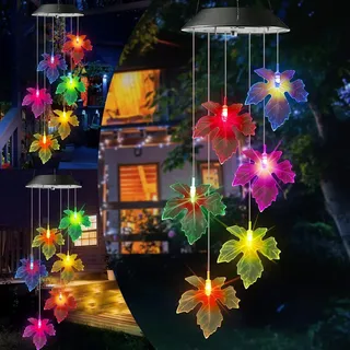iShabao Ahornblatt Solar Windspiel Garten, 6 LED Solar Windspiel für Draußen, Wasserfest, Muttertagsgeschenke, Geschenke für Mutter/Frauen/Tochter/Freundin, Dekorationen für Baum, Balkon, Hof