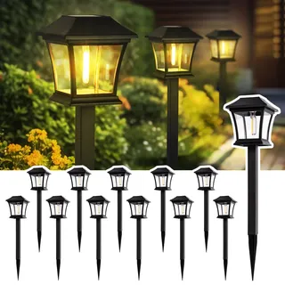GIGALUMI Solarlampen für Außen,12 Stück Einzigartige Solarleuchten Garten Deko, Wasserdichte Solar Gartenleuchten für Garten, Terrasse, Landschaft, Gehweg, Warmweiß