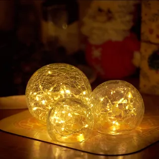 Zodight LED Glaskugel Lichterketten, Weihnachtsdeko Beleuchtet mit Crackle Glas, 8 Modi Deko Lampe Batteriebetrieben für Innen/Herbstdeko/Tischdeko/Schlafzimmer/Wohnzimmer