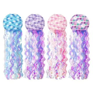 Hitopin 4 Stück Meerjungfrauen Papier Laterne,Quallen Papierlaternen,Papier Laterne,Hängedekoration Papier Lampions,Meerjungfrau Papierlaternen Deko,Partyzubehör mit Meeresmotiven Ozean Thema Party