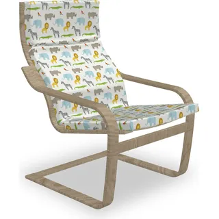 ABAKUHAUS Löwe Poäng Sessel Polster, Joyous Wildlife Cartoon-Layout, Sitzkissen mit Stuhlkissen mit Hakenschlaufe und Reißverschluss, Mehrfarbig