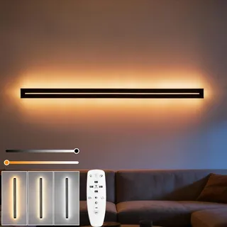 niuniaj 25W LED Wandleuchte Innen Dimmbar 100CM Wandlampe innen mit Fernbedienung,Up Down Wandlicht,Moderne Wandbeleuchtung Schwarz für Schlafzimmer Korridor Wohnzimmer Treppe Kinderzimmer Küche