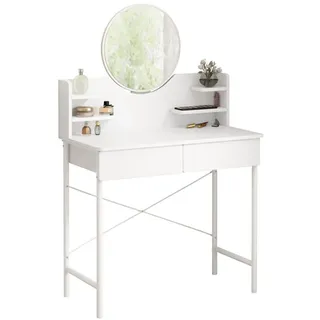 Eleganter weißer Schminktisch im Schlafzimmer mit Spiegel und Schubladen im modernen Stil groß - Weiß