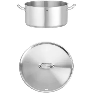 HENDI Kochtopf, Niedrig, ohne Deckel, Bratentopf, Geeignet für Gasherd, Induktionsherd, Elektroherd, Ceranherd, Geschirrspülmaschinengeeignet, 12L, ø320x(H)150mm, Edelstahl + Deckel
