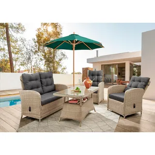 Destiny Gartenlounge-Set »MERANO«, (11 tlg., 1x 2er Sofa, 2x Sessel, 1x Tisch, inkl. Auflagen), Aluminium, Polyrattan, beige