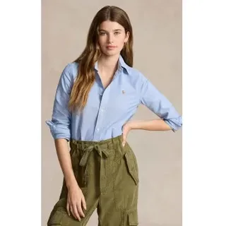 Polo Ralph Lauren für Damen. 211941520001 Iconic oxford Stretch Slim fit Hemd blau (42), Lässig, Baumwolle, Langarm