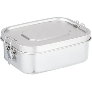 Relaxdays Brotdose Edelstahl, auslaufsicher, luftdicht, Lunchbox Silber