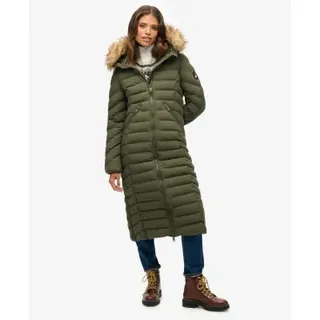 Superdry für Damen. W5012001A Fuji Kunstpelz-Kapuzenmantel langarm grün (S), Lässig, Polyester