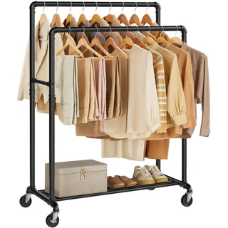 Songmics Kleiderständer, mit Kleiderstangen und Ablage, bis 110 kg belastbar, Industrie-Design, für Schlafzimmer, Ankleidezimmer, schwarz HSR60B