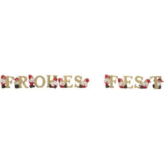 Deko-Schriftzug "Weihnachtsdeko", rot, B:2,5cm H:4,5cm T:5,5cm, Kunststoff, MYFLAIR MÖBEL & ACCESSOIRES, Dekofiguren, Deko-Schriftzug, " Frohes Fest", mit kleinen Weihnachtswichteln