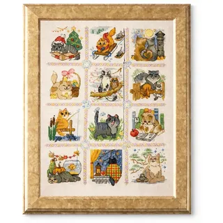 Riolis Kreuzstich Set Katzenkalender, Zählmuster, 30x40cm,