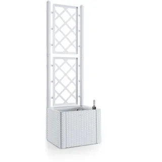 Rankgitter Spalier mit Pflanzkasten, Rattan-Design, Kunststoff, Weiß | Mit integriertem Kasten, Maße 43 x 43 x 142 cm, ideal für Garten, Terrasse und Balkon