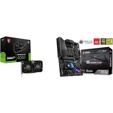 MSI GeForce RTX 4060 Ventus 2X Black 8G OC Grafikkarte -NVIDIA RTX 4060, 8 GB GDDR6 Speicher, 17 Gbps, PCIe 4.0, DLSS3 & MB AMD AM4 MPG B550 Gaming Plus