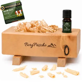 Duftspender aus Zirbenholz - 10 ml Bio Zirbenöl - Zirbenspäne - Raumduft für Schlafzimmer - Woodwork Aroma Diffuser - natürlicher Zirbenduft - Holzdeko