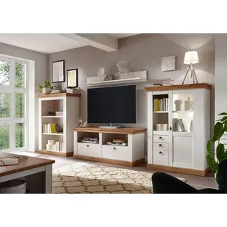 Landhaus Wohnwand 356cm pinie weiß / wotan eiche Anbauwand Highboard - Weiß, Braun
