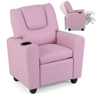 FANTASK Kindersessel Relaxsessel mit Relaxfunktion, Verstellbarer Rückenlehne & Fußstütze, Getränkehalter, gepolstert für Kinder ab 3 Jahren (Rosa)