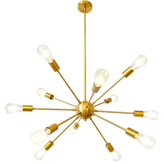 LynPon Pendelleuchte Gold 12-Flammig Sputnik Kronleuchter Moderne, Einstellbare Höhe 4x9.85in, Messing Hängelampe Metall für Wohnzimmer, Esszimmer, Schlafzimmer, Küche