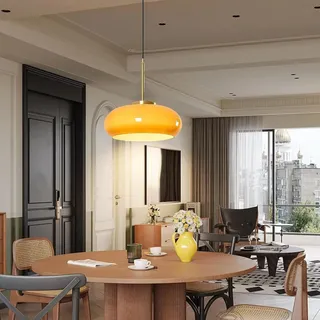 VTAMng Moderner Kronleuchter Hängelampe aus Glas im französischen Landhausstil E27 Kronleuchter mit gewölbtem Glasschirm Retro Pendelleuchte im Bauernhausstil für Schlafzimmer und Kücheninsel(Orange,1