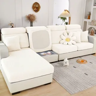 ShowyLive Sofa Sitzkissenbezug Stretch Sitzkissenschutz L-Größe für Sofa Zurück, Stretch Rückenkissenbezüge für Sofabezug Ecksofa L Form (1 Stück, Weiß Weben)