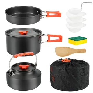 10-teiliges Camping Kochgeschirr Set, Outdoor Geschirr Set mit Camping Topf