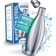 MATE OF STEEL® 100% Plastikfreie 900ml Edelstahl Flasche für Sodastream Crystal - Spülmschinenfeste Trinkflasche Edelstahl für Soda Streaming - Wassersprudler Metall Flaschen