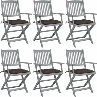 Klappbare Gartenstühle 6 Stk. mit Kissen Massivholz Akazie - Taupe, Bunt