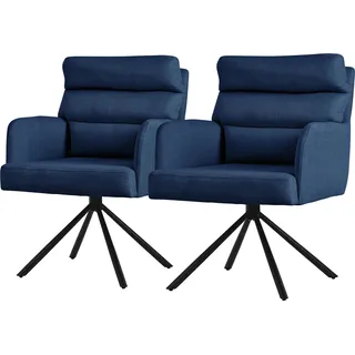 ML-Design Esszimmerstühle drehbar 2er Set Dunkelblau Wohnzimmerstühle mit Arm- und Rückenlehne Rückenkissen Metallbeine Drehstuhl Auto-Position Stuhl - Dunkelblau
