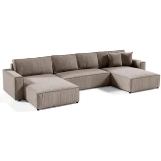 beautysofa | Ecksofa Parys U - 390 cm, Ecksofas mit Schlaffunktion und Bettkasten, Modernes Schlafsofa in Hellbronze - Hellbraun