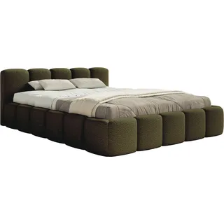 Selsey Cloudy Low - Polsterbett 200x200 mit Holzlattenrost, olivgrün Bouclé - Grün
