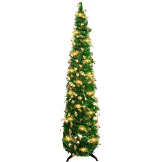 ZAYMDO 150cm/5ft Künstliche Weihnachtsbäume, zusammenklappbarer Pop up Lametta Weihnachtsbaum, vorbeleuchtete Weihnachtsdekoration Indoor Home Decor (Dark Green)