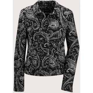 Jackenblazer MADELEINE "Kurzblazer Moderner Businessblazer mit Paisley-Muster", Damen, Gr. 40, schwarz (schwarz, wollweiß), Obermaterial: 53% Baumwolle CO. 25% Polyacryl PAN. 19% Polyester PES. 3% sonstige Fasern AF., Modern, Blazer Jackenblazer, Paisley Design, Naturfarsergarn