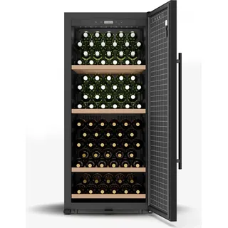 Klarstein CellarMax Weinkühlschrank Freistehend - 155 Flaschen, 5-20 °C, Touch-Bedienung, Metalltür, Holzregale, Alarm, , Großer Weinkühlschrank - Schwarz