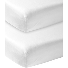 Bild Baby Uni Spannbettlaken 2er Pack für das Beistellbett (Bettlaken mit weicher Jersey-Qualität, aus 100% Baumwolle, perfekte Passform durch Rundum-Gummizug, atmungsaktiv, Maße: 50 / 90cm), Weiß