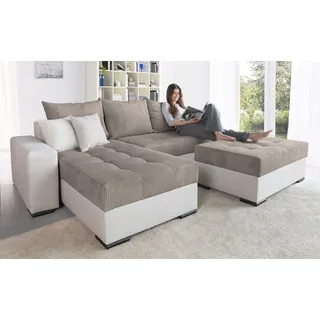 Collection AB Ecksofa Josy L-Form Cord 2-Sitzer Taupe/Hellgrau