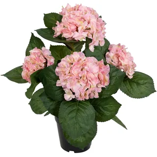 Seidenblumen Roß Hortensienbusch Deluxe 42cm rosa-pink im Topf LM, Kunstpflanzen wie echt, Fake Plants künstliche Hortensie Grün Busch Pflanzen Blumen, Wohnzimmer Home Decoration Dekopflanzen