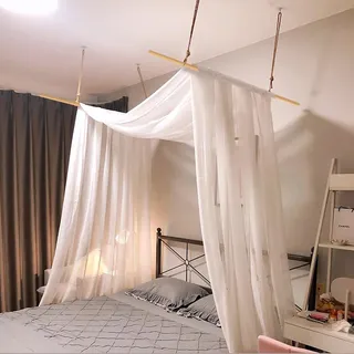 HanYun Himmelbett Vorhänge mit 2pcs Himmelbett Stange, Organza Stoff Hochzeit Vorhang Weiß Fenster Deko Tüllstoff Meterware Transparent für Betthimmel Doppelbett Hochzeit Traubogen Boho Deko (59x228)