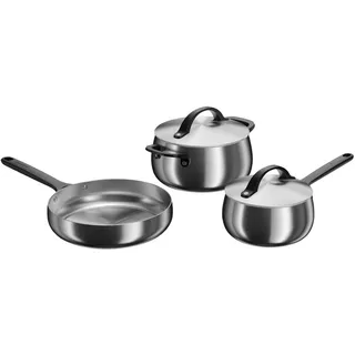 BergHOFF Home Topfset Edelstahl, Induktionstopfset, Mischset 5-teilig, Stieltopf Ø 16 cm / Kochtopf Ø 20 cm / Bratpfanne Ø 24 cm, & PTFE frei, Für Induktion, Elektro, Keramik & Gas, Spülmaschinengeeignet, Stellar Steel