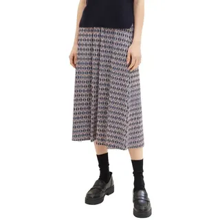 Tom Tailor 1039281 Printed Plissee Midirock - Blue Brown Geometrics Print - 40