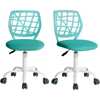 FurnitureR 2 Stück farbenfroher Stuhl, moderner und Verstellbarer Computersitz, drehbar, ohne Armlehne, Bürostuhl für Kinder, Türkis, Metall, 38,5 cm x 40 cm x 75 – 87 cm