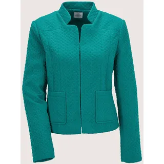 Jackenblazer MADELEINE "Kurzblazer Stilvoller Businessblazer mit Stehkragen", Damen, Gr. 48, blau (petrol), Obermaterial: 70% Polyester PES. 27% Viskose CV. 3% Elasthan EL., Modern, Blazer Jackenblazer, Struckturjersey