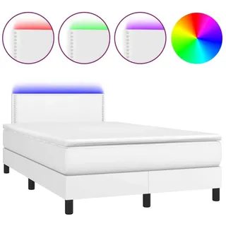 vidaXL Boxspringbett mit Matratze & LED Weiß 120x200 cm Kunstleder - Weiß