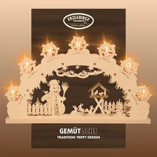 Weigla Schwibbogen »Schneemann, Lichterbogen aus Holz NATUR-BRAUN, Made in Germany« 1 Stk. Erzgebirge garantiert, Weihnachtsdeko Innen, Weihnachtsbeleuchtung, beige