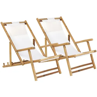 Beliani Gartenliege 2er-Set hellbraun Atrani , Hellbraun , Textil , 60x90x101 cm , Gartenmöbel, Gartenliegen