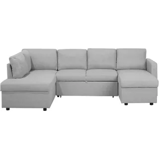 Beliani Schlafsofa, Hellgrau, Textil, 4-Sitzer, U-Form, 285x90x185 cm, Wohnzimmer, Sofas & Couches, Wohnlandschaften, Wohnlandschaften in U-Form
